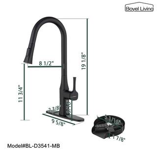 Boyel Living Single Handle No Sensor Pull Down Sprayer Kitchen Faucet with Deckplate Included and Glass Rinser in Matte Black BL-D3541-MB