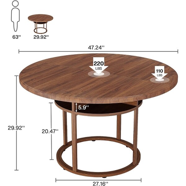 Round Dining Table with Storage for Dinig Room，Kitchen