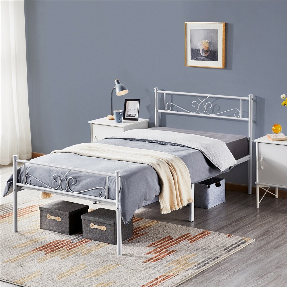 Yaheetech Graceful Scroll Bed Metal Framed Bed with Footboard