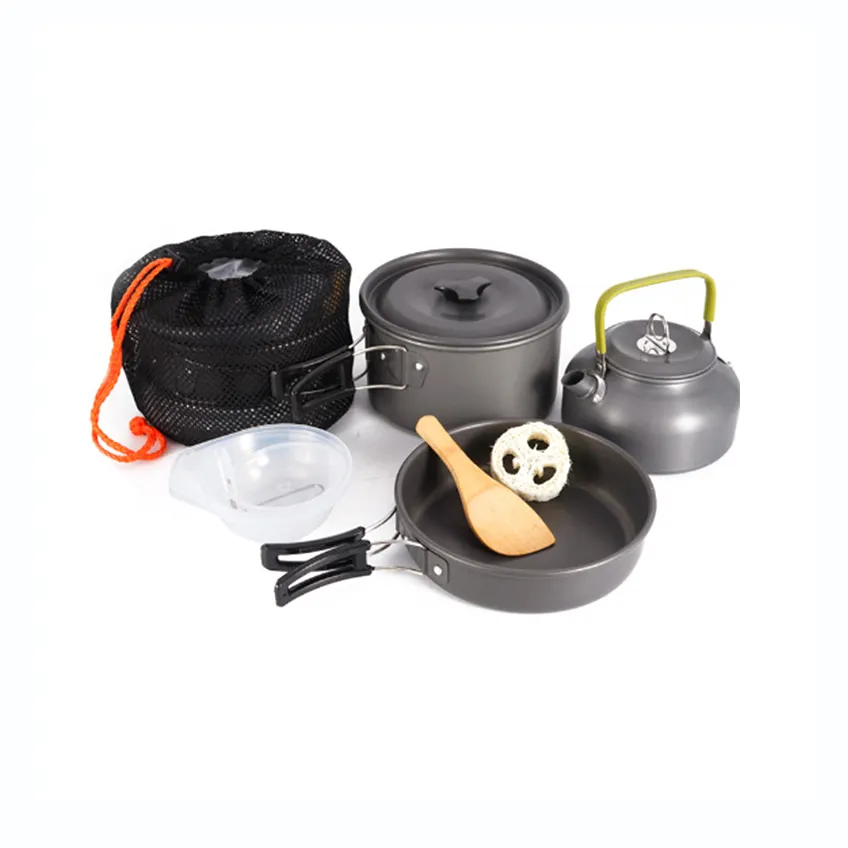 Cast aluminum outdoor camping cookware set pots and pans cooking pot set