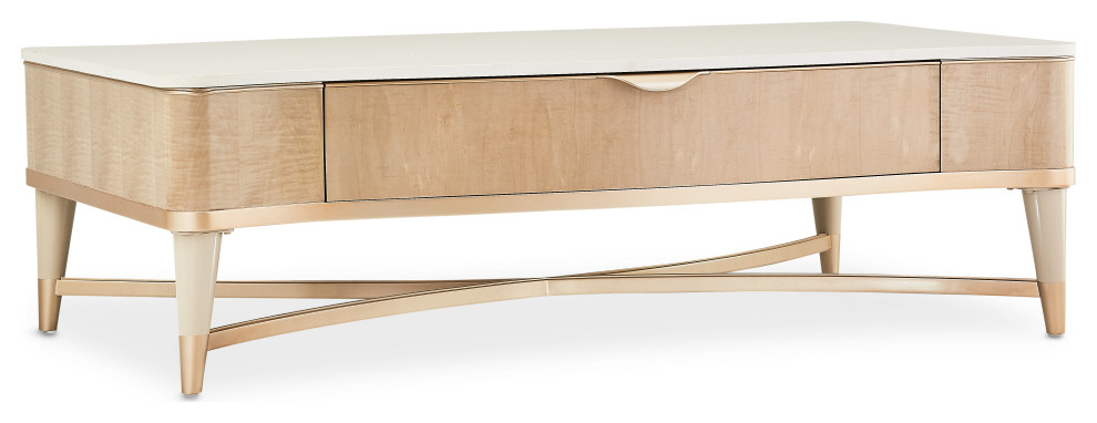 Malibu Crest Rectangular Wood  ampMarble Cocktail Table   Blush   Midcentury   Coffee Tables   by Michael Amini  Houzz