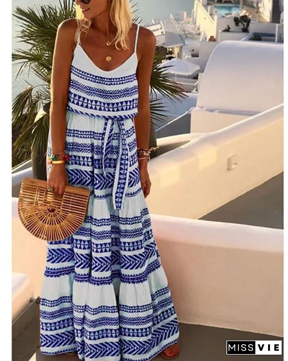 Summer Boho Plus Size V Neck Gallus Maxi Dress