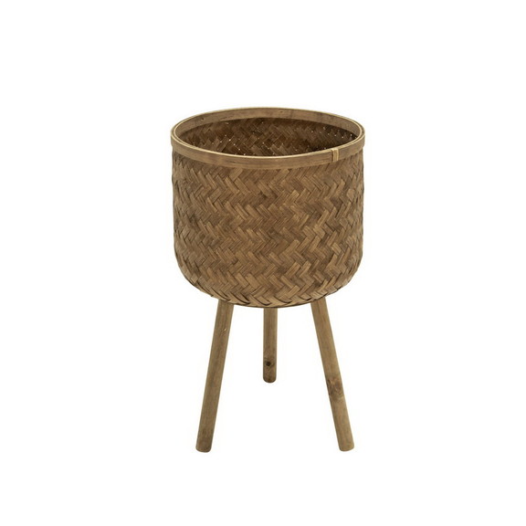 Benjara BM229452 Round Bamboo Planters with Angled...