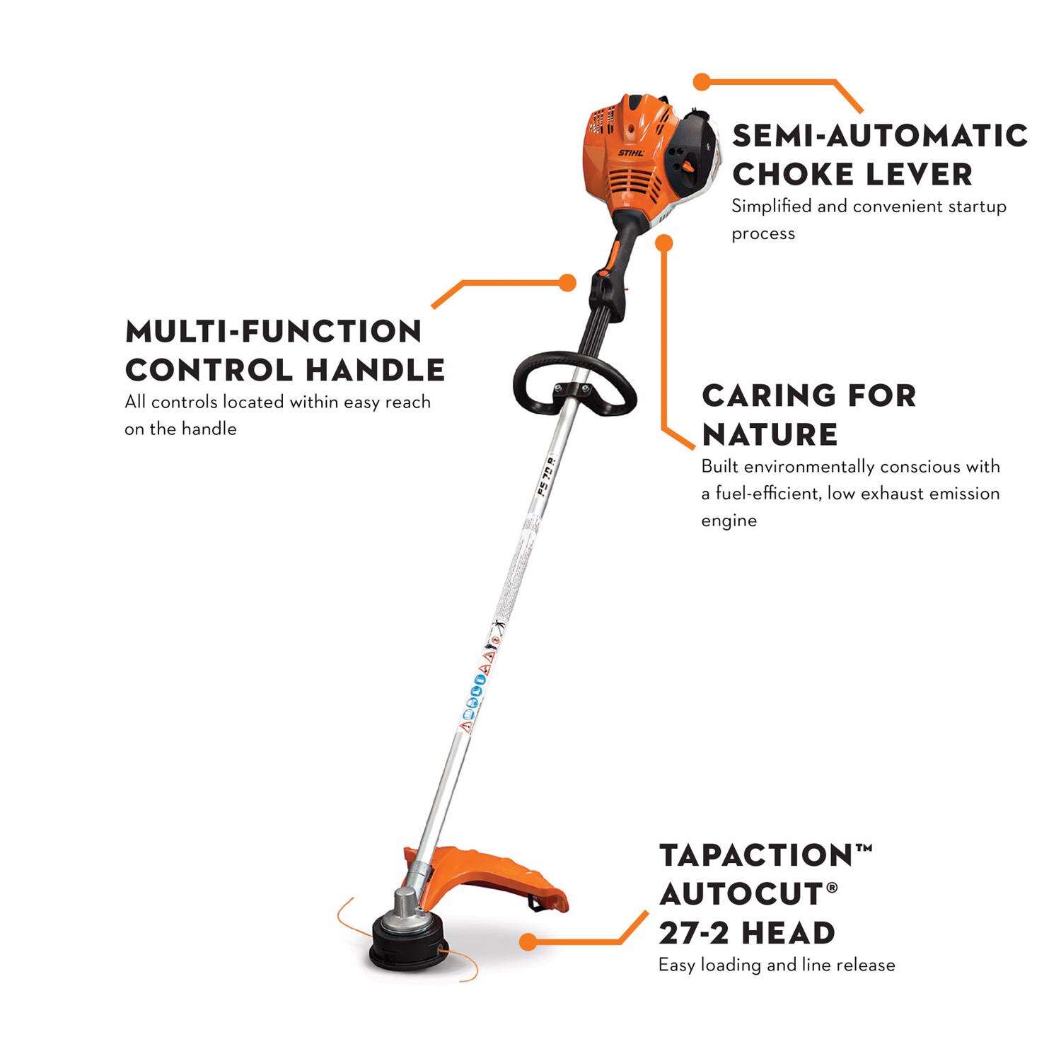 STIHL Gas Grass Trimmer Brushcutter FS 70 R 16.5in， Tool Only