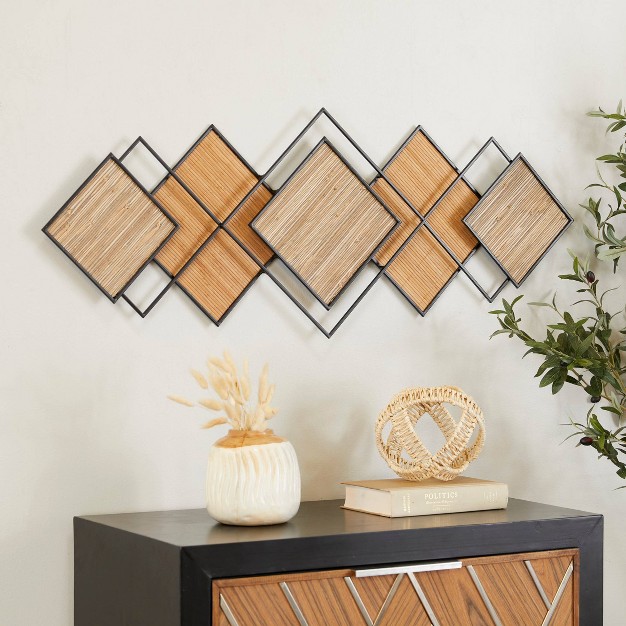 X 43 quot Bamboo Geometric Overlapping Diamond Wall Decor With Metal Wire Brown Olivia amp May