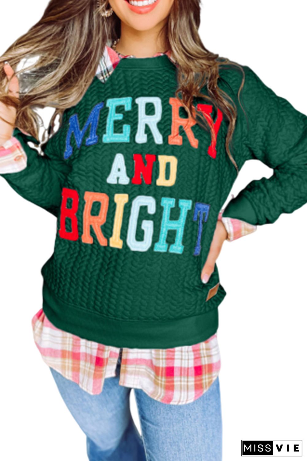 Merry And Bright Cable Knit Pullover Sweatshirt