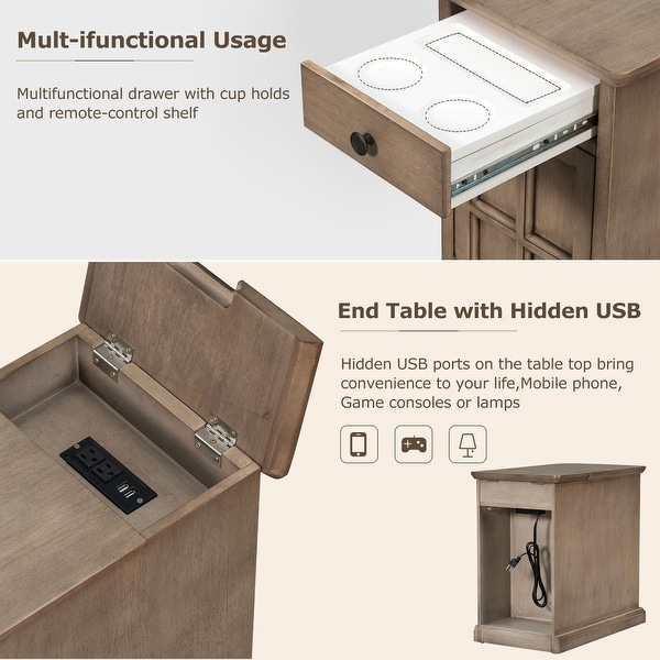 Livingroom Side Table End Table with USB Ports Drawer with cup holder