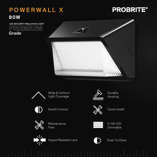 PROBRITE 250W Equivalent Integrated LED Bronze Outdoor Refractor Wall Pack Light 10000 Lumens 4000K Dusk-to-Dawn (2-Pack) PRWX80-H-PC-4K-BZ-2PK