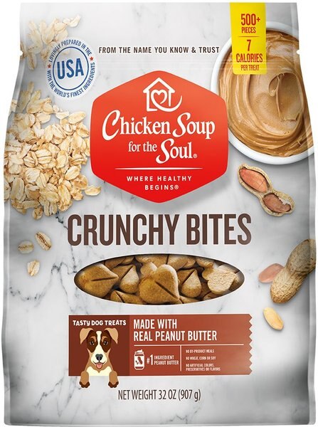 Chicken Soup for the Soul Crunchy Bites Peanut Butter Biscuit Dog Treats， 32-oz bag