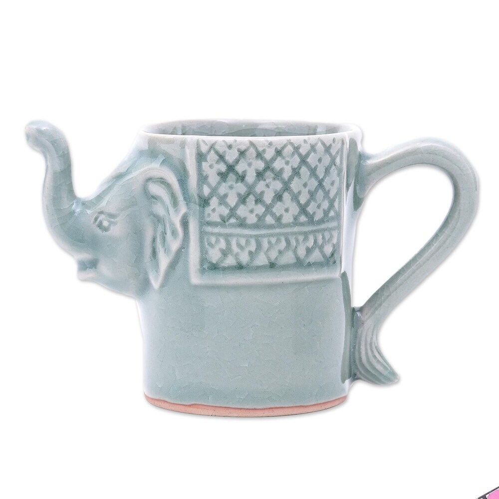 Novica Handmade Elephant Essence In Spruce Celadon Ceramic Mug