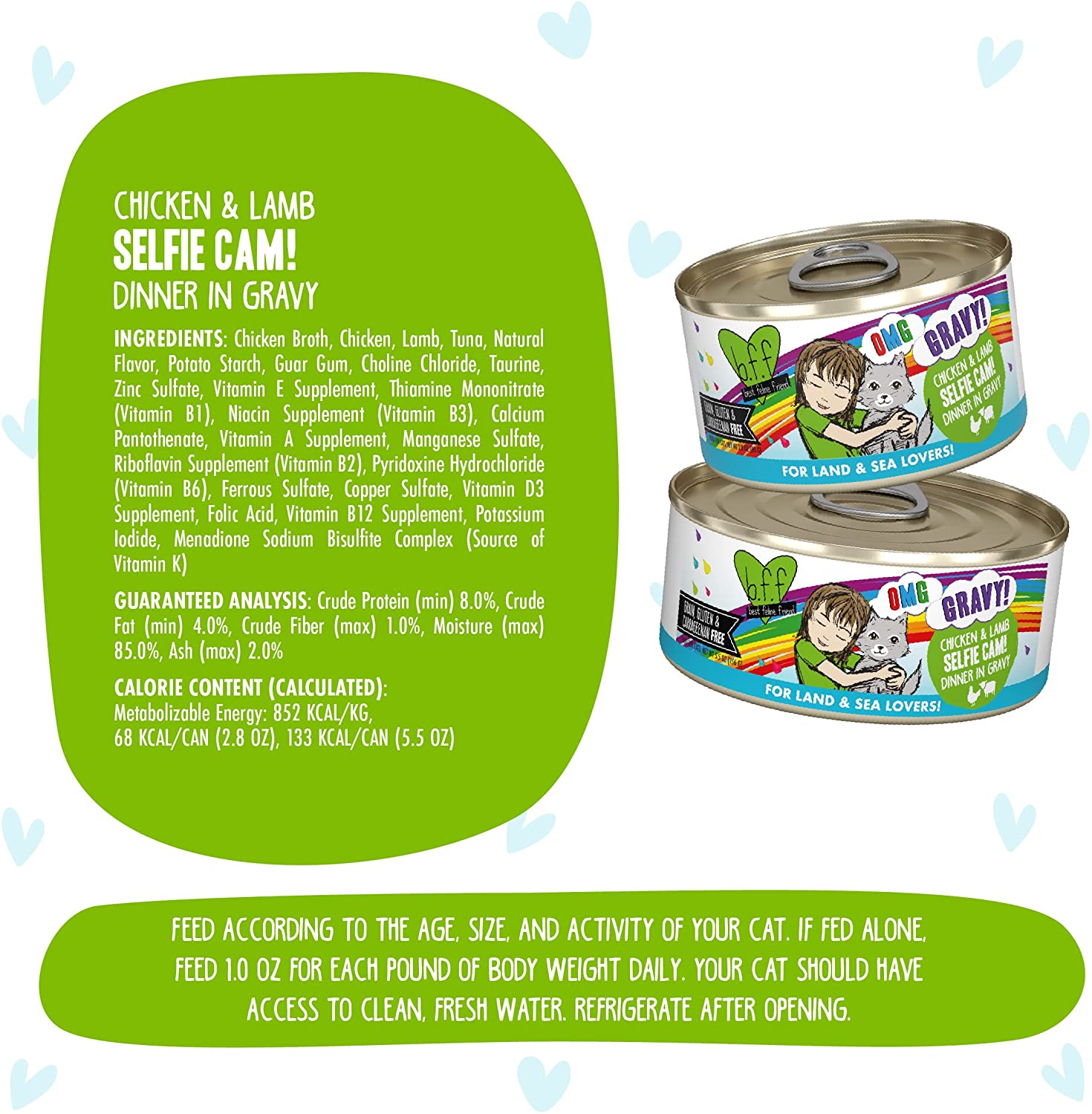 Weruva B.F.F. OMG - Best Feline Friend Oh My Gravy!， Selfie Cam! with Chicken and Lamb in Gravy Cat Food， 2.8-Ounce Can (Pack of 12)