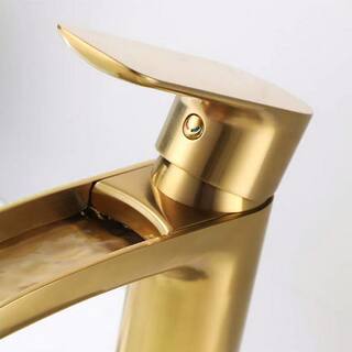 Miscool Single-Handle Single-Hole Bathroom Sink Faucet with Pop-up Drain Assembly Waterfall in Brushed Gold FAMSH10C1970BGL