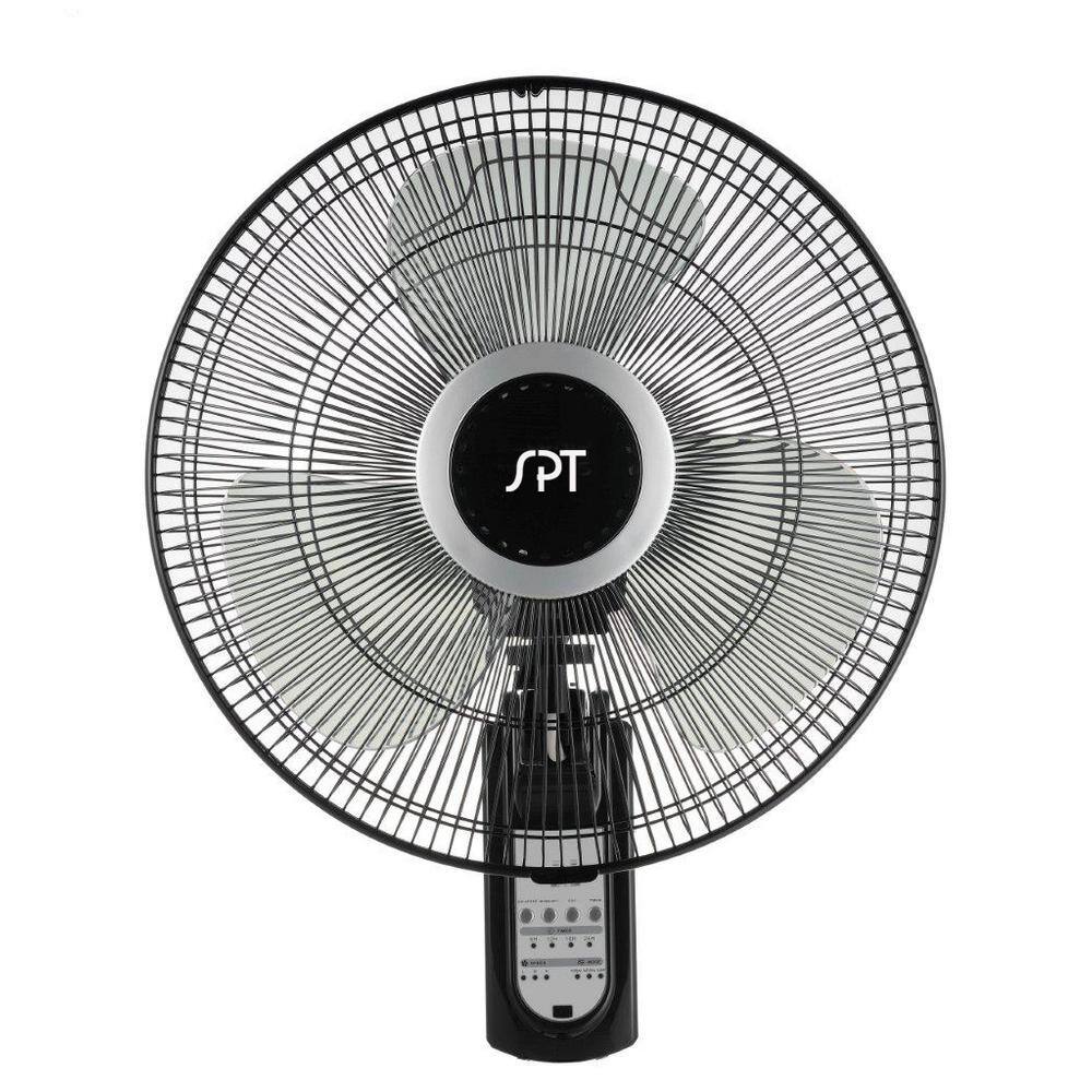 SPT 16 in. Indoor Black Mounted Wall Fan with Remote Control and Mounting Bracket Included SF-16W81B