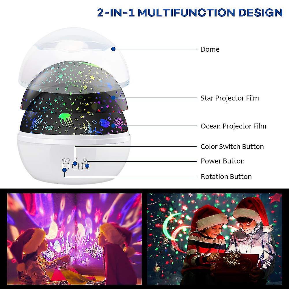 Star Projector Night Lights Compatible With Kids，novelty Moon Star/sea Animal 2-in-1 Design Night Lighting Lamp， Multi-color Star Light Rotating Proje