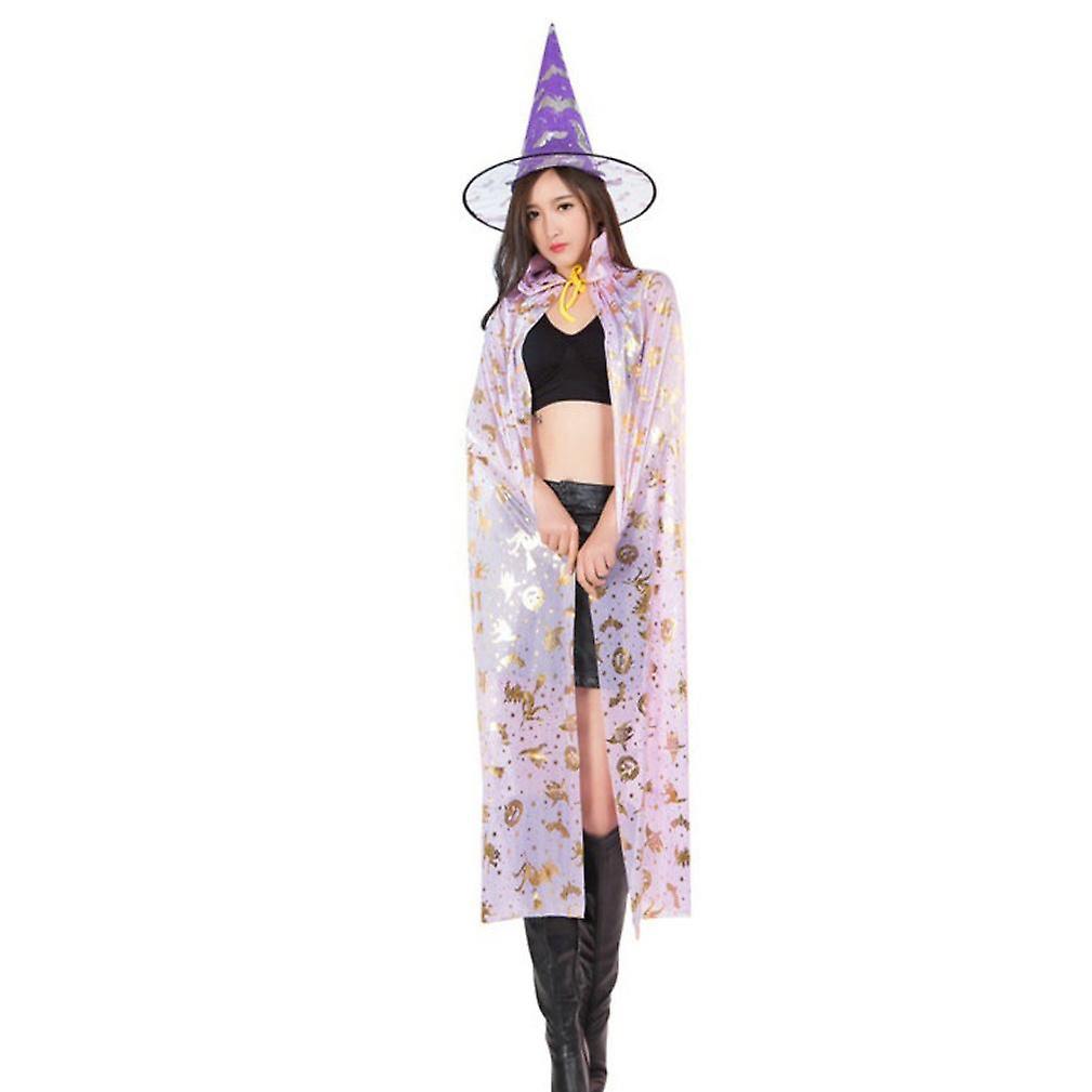 2 Pcs Halloween Cloak Set Cosplay Vampire Witch Poncho And Hat Show Costumes