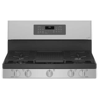 GE Profile 30 in. 6.8 cu. ft. Smart Freestanding Double Oven Gas Range in Fingerprint Resistant Stainless with Air Fry PGB965YPFS