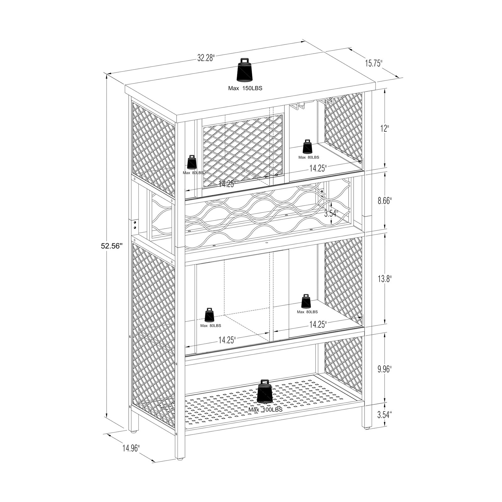 WEIKABU Industrial Bar Cabinet with Wine Rack for Liquor and Glasses， Wood and Metal Cabinet for Home Kitchen Storage Cabinet