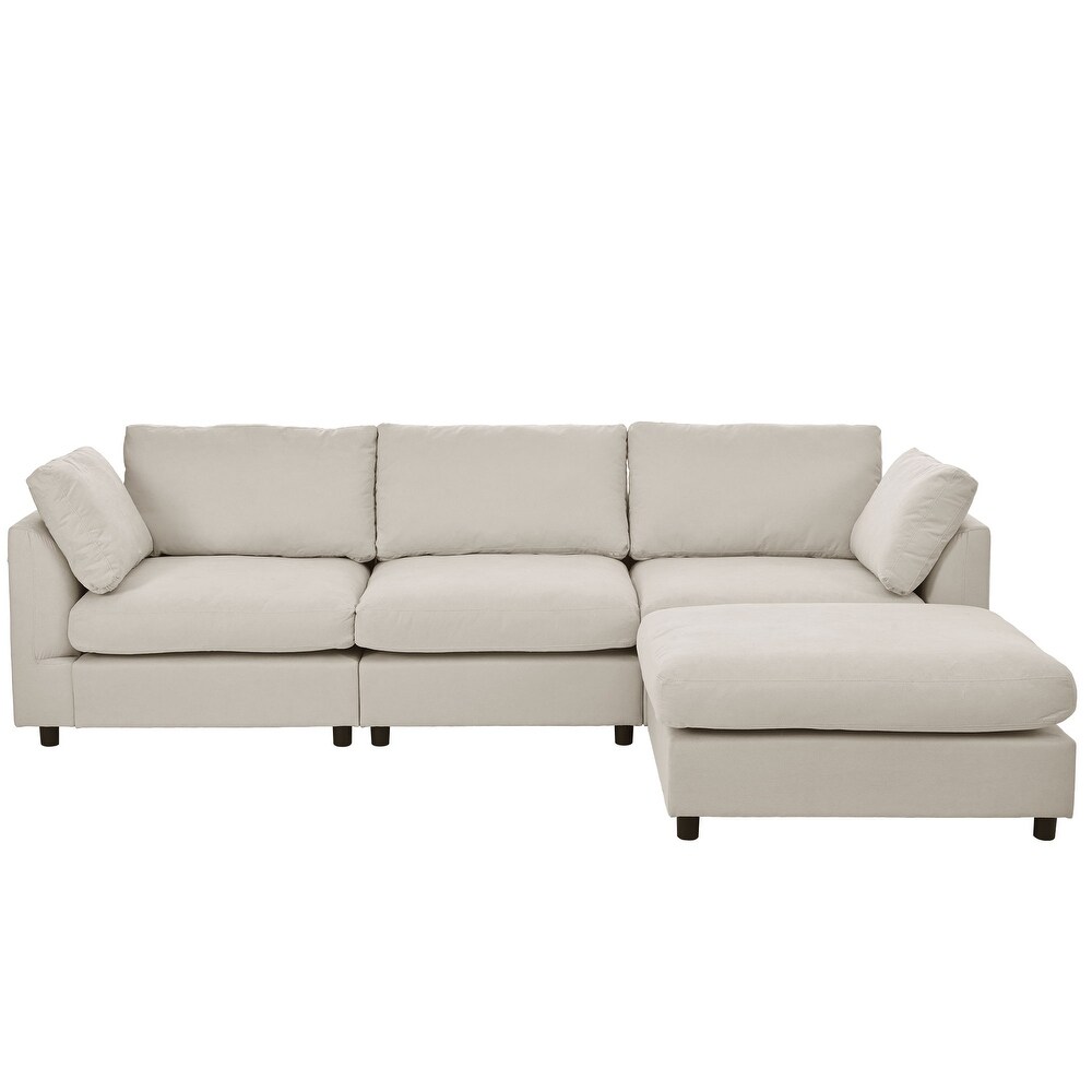 Beige Convertible Chaise Sofa L shape Sectional Sofa with Ottomans