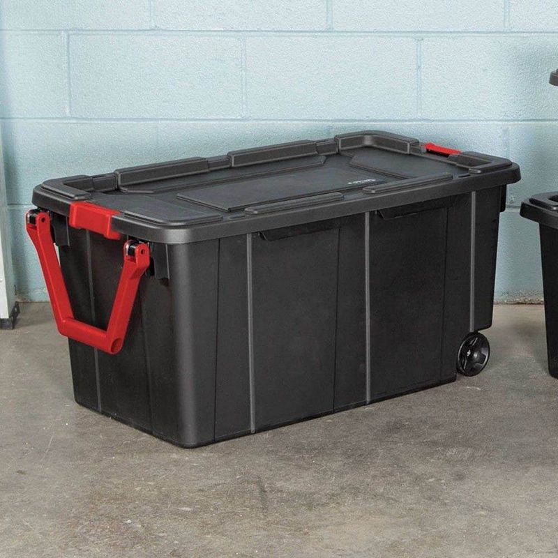 Sterilite 40 Gal Wheeled Industrial Tote Stackable Bin With Latch Lid， 2 Pack