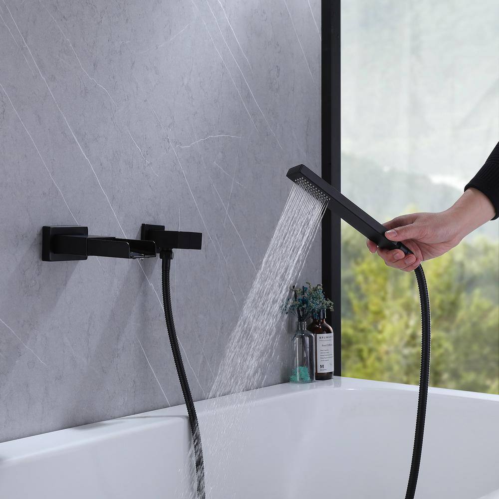 BWE Waterfall Single-Handle 2 Sprayer Wall Mount Bathtub Shower Faucet in Matte Black A-93010-B