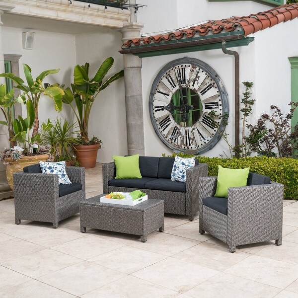 4 Pieces Wicker Outdoor Sofa Set with Cushions - Overstock - 37475797