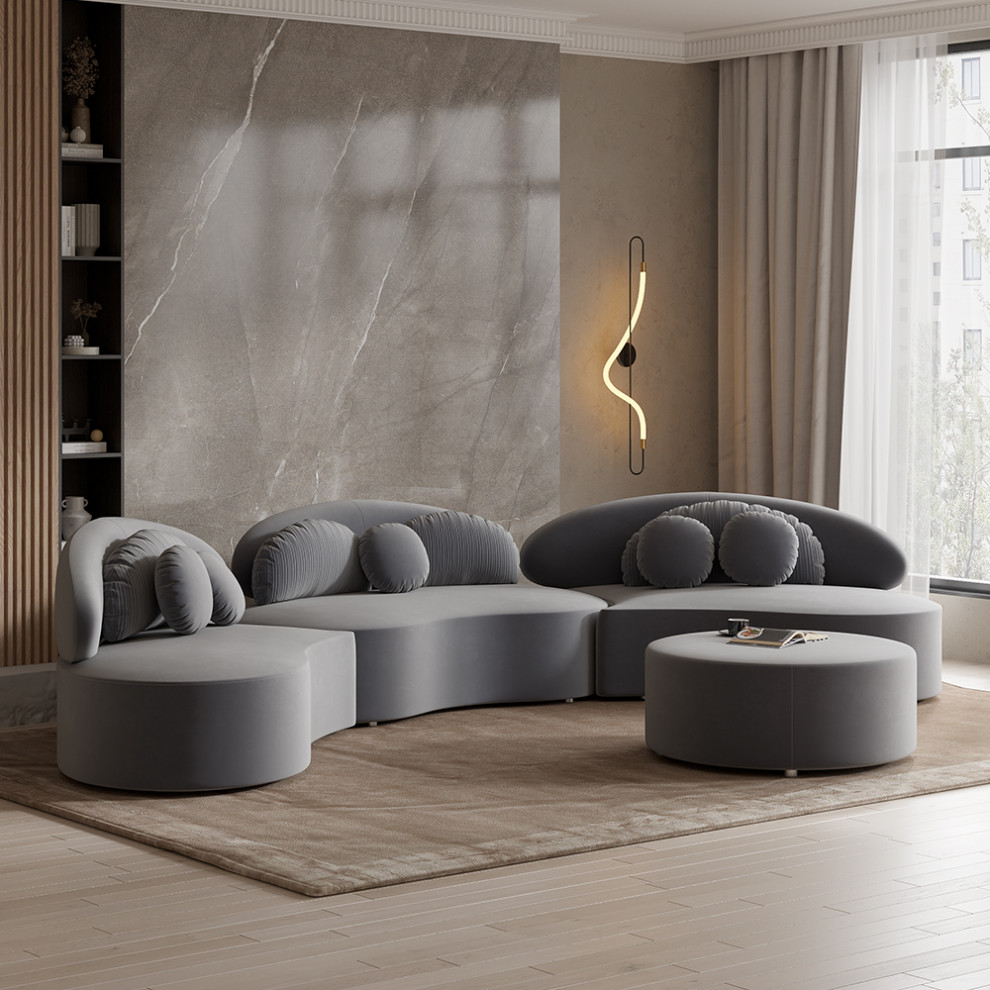 Velvet Sectional Sofa Set with Ottoman 7 Seat Curved Floor Sofa in Deep Gray   Contemporary   Sectional Sofas   by Homary International Limited  Houzz