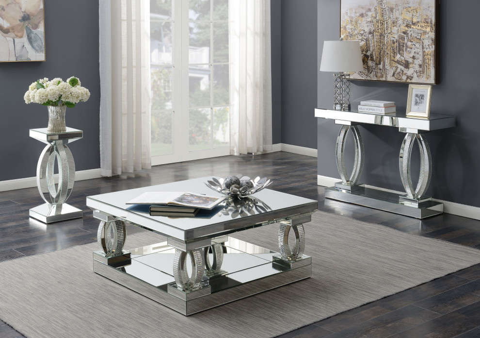 Amalia Square End Table With Lower Shelf Clear Mirror   Modern   Side Tables And End Tables   by Modon  Houzz