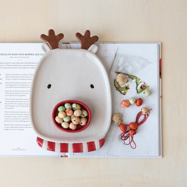 Stoneware Reindeer Head Shaped Platter with Nose Dish，Set of 2