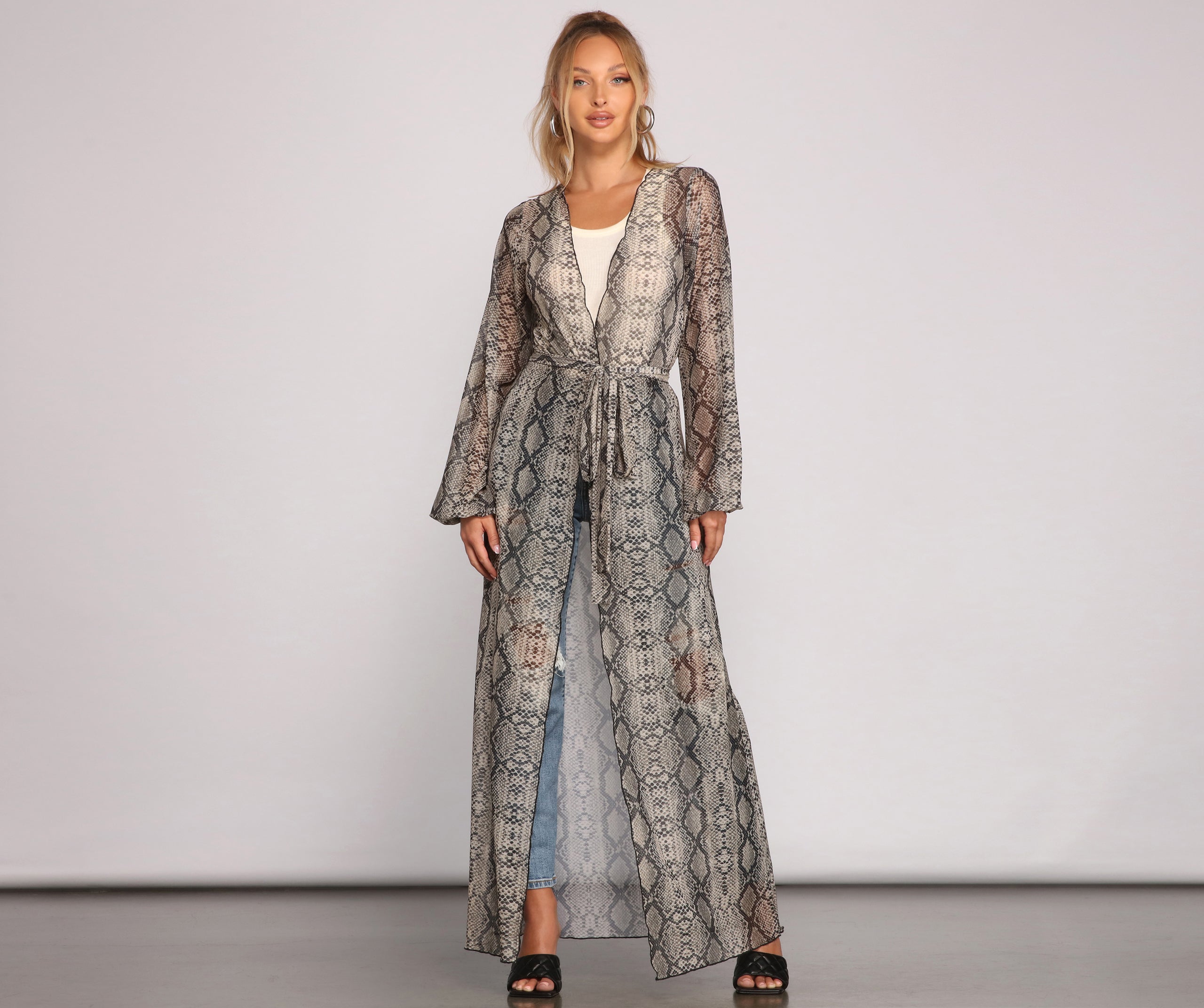 Make It Fierce Sheer Snake Print Duster