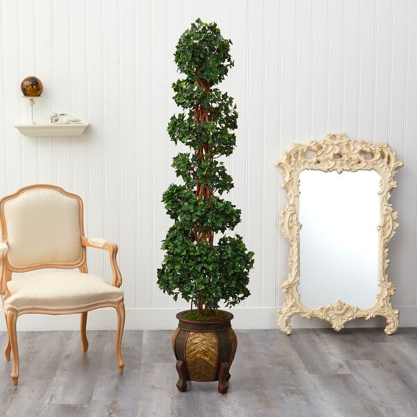 6' English Ivy Topiary Spiral Artificial Tree in Decorative Planter