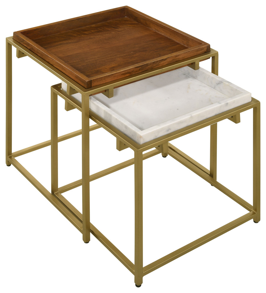 Bolden 2 Piece Square Nesting Table With Recessed Top Gold   Modern   Coffee Table Sets   by Modon  Houzz