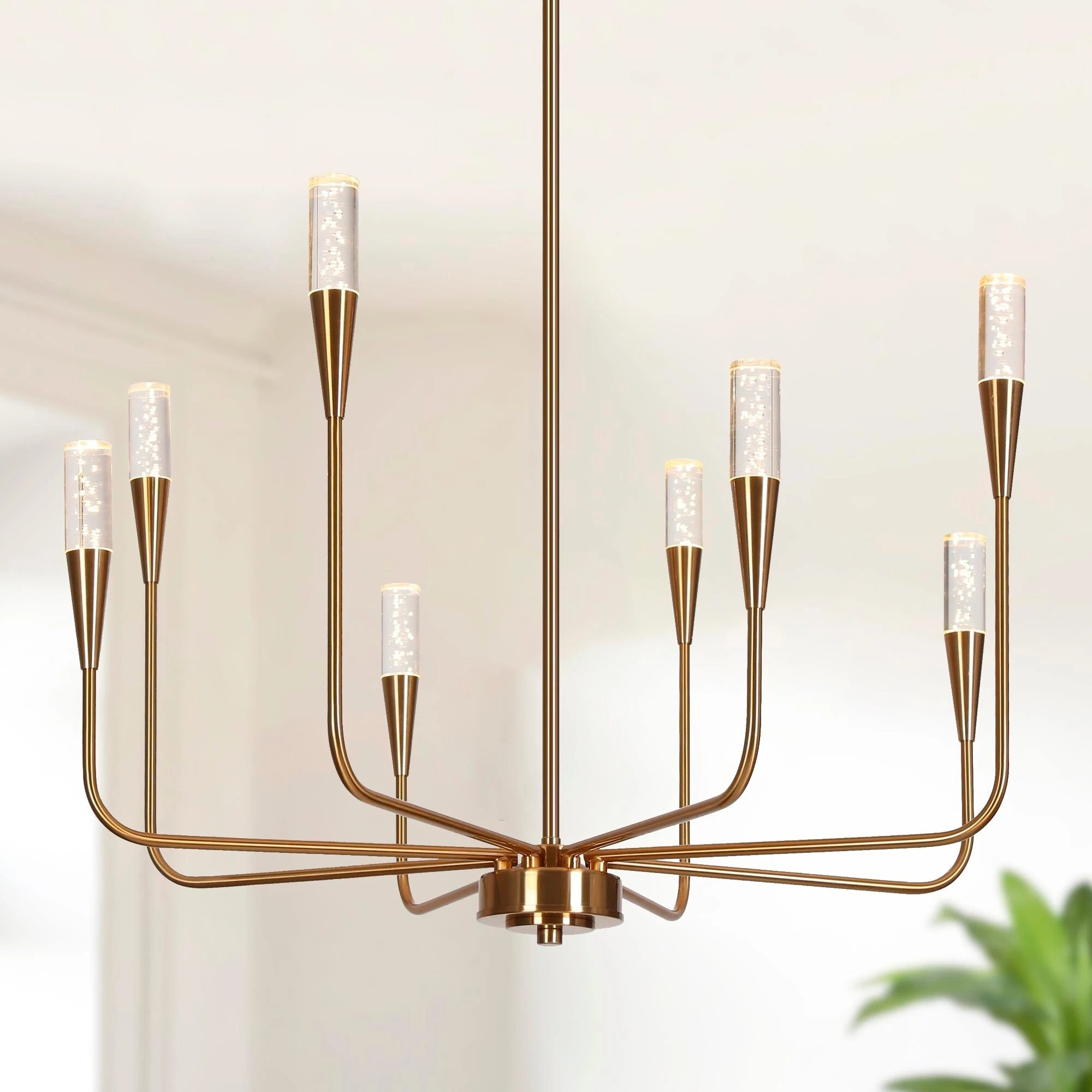 Mid-century Modern Gold LED Chandelier 8-Light Candle Metal Ceiling Light for Dining Room