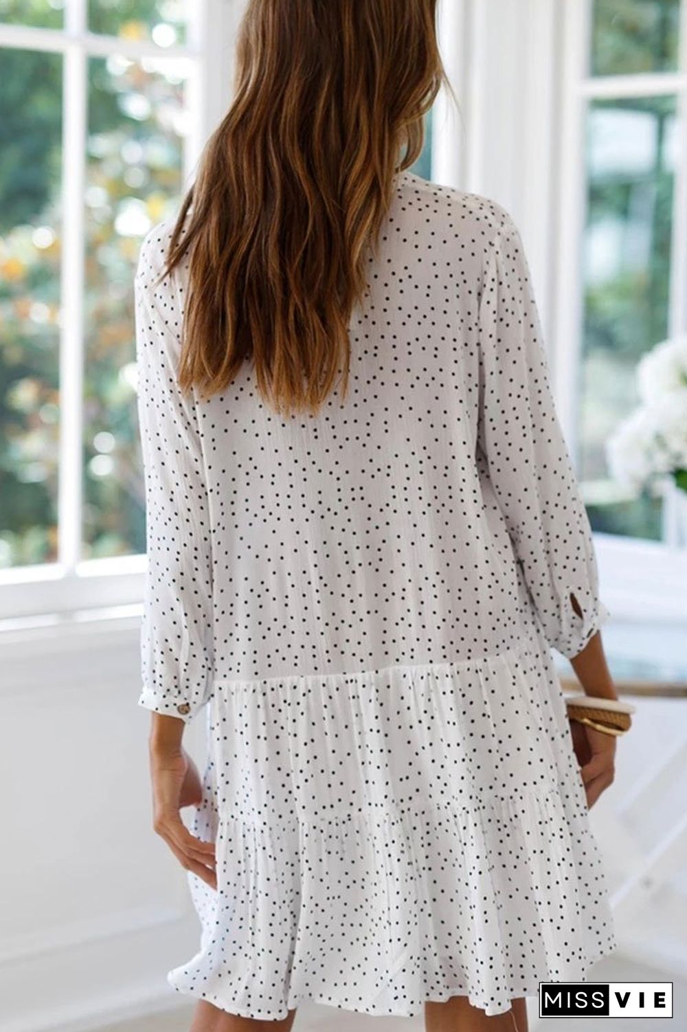 Casual Polka Dot Asymmetric Beach Shirt Dress