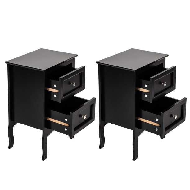 FCH UBesGoo Set of 2 Nightstand Wood End Tables Pair Bedroom Table Furniture， Black Night