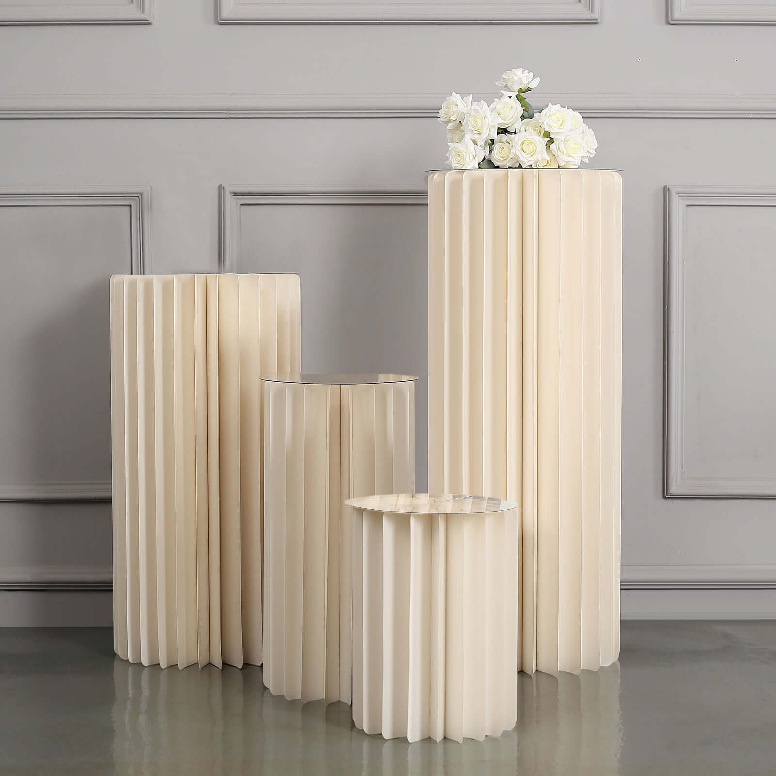 Ivory Cylinder Pillar Pedestal Stand, Display Column Stand With Top Plate 40