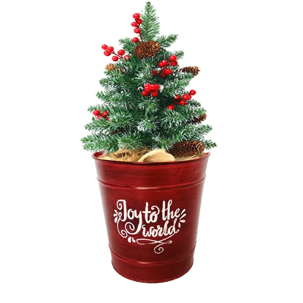 Christmas metal bucket holiday red galvanized truck Milu deer wishes gift decoration