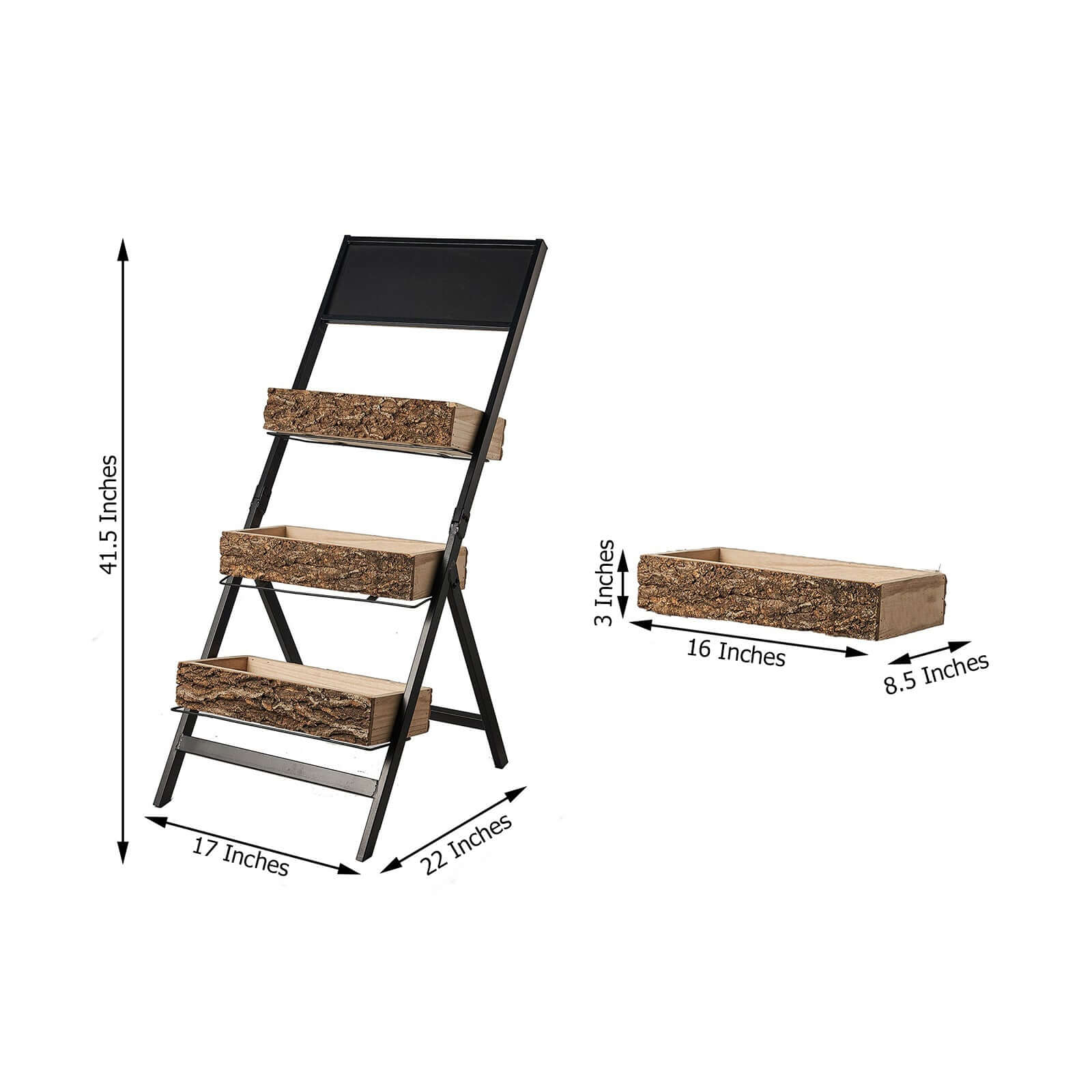 3-Tier Metal Ladder Plant Stand With Natural Wooden Log Planters 42