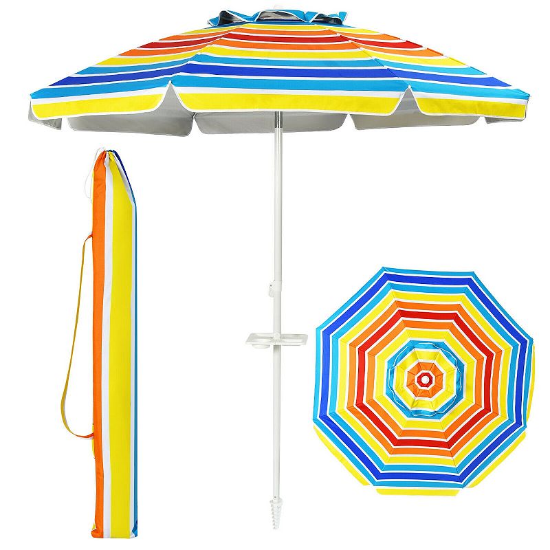 7.2 Feet Portable Outdoor Beach Umbrella with Sand Anchor and Tilt Mechanism