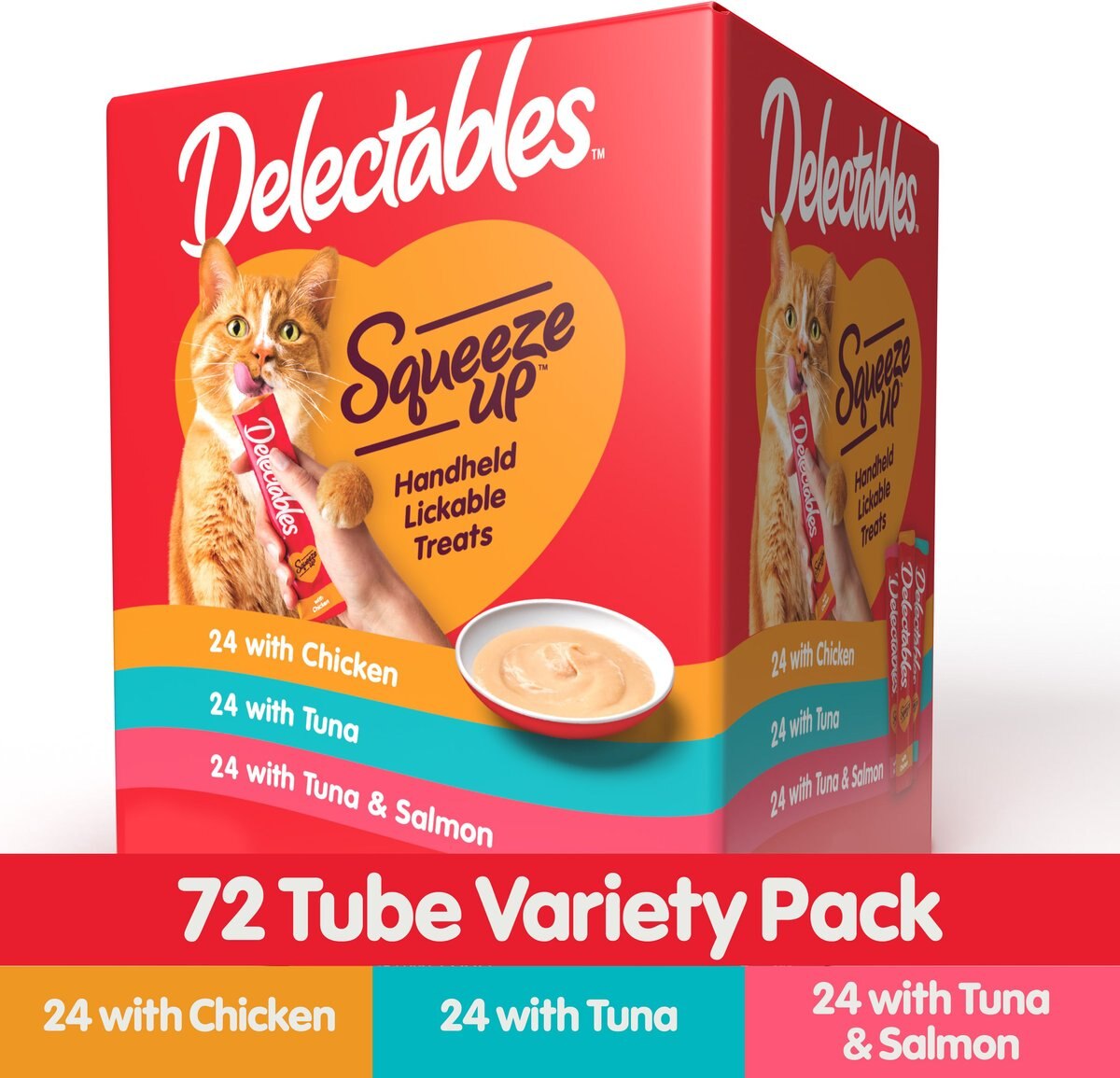 Hartz Delectables Squeeze Up Tuna， Chicken， and Salmon Flavored Variety Pack Lickable Cat Treats， 0.5-oz tube