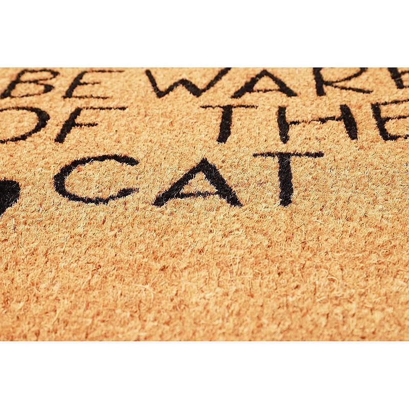 Beware of The Cat Welcome Mat for Front Door， Natural Coir Doormat (30 x 17 in)