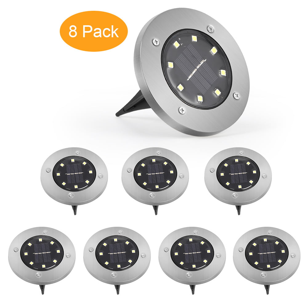 Solar Ground Lights, 8 LED Solar Garden Lights, Outdoors Solar Disk Lights, Waterproof In-Ground Lights by Haitral