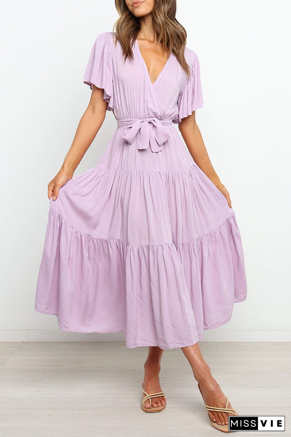 KarliDress Solid Ruffles Belted Maxi Dress P12790