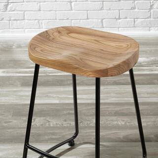 StyleWell Modern Black Metal Backless Counter Stool with Wood Seat (Set of 2) RW812-24-BLK