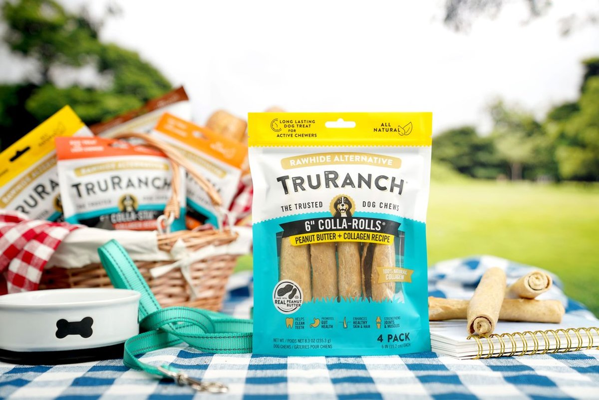 TruRanch Peanut Butter Collagen Roll Hard Chew Dog Treats， 6-in， 4 count