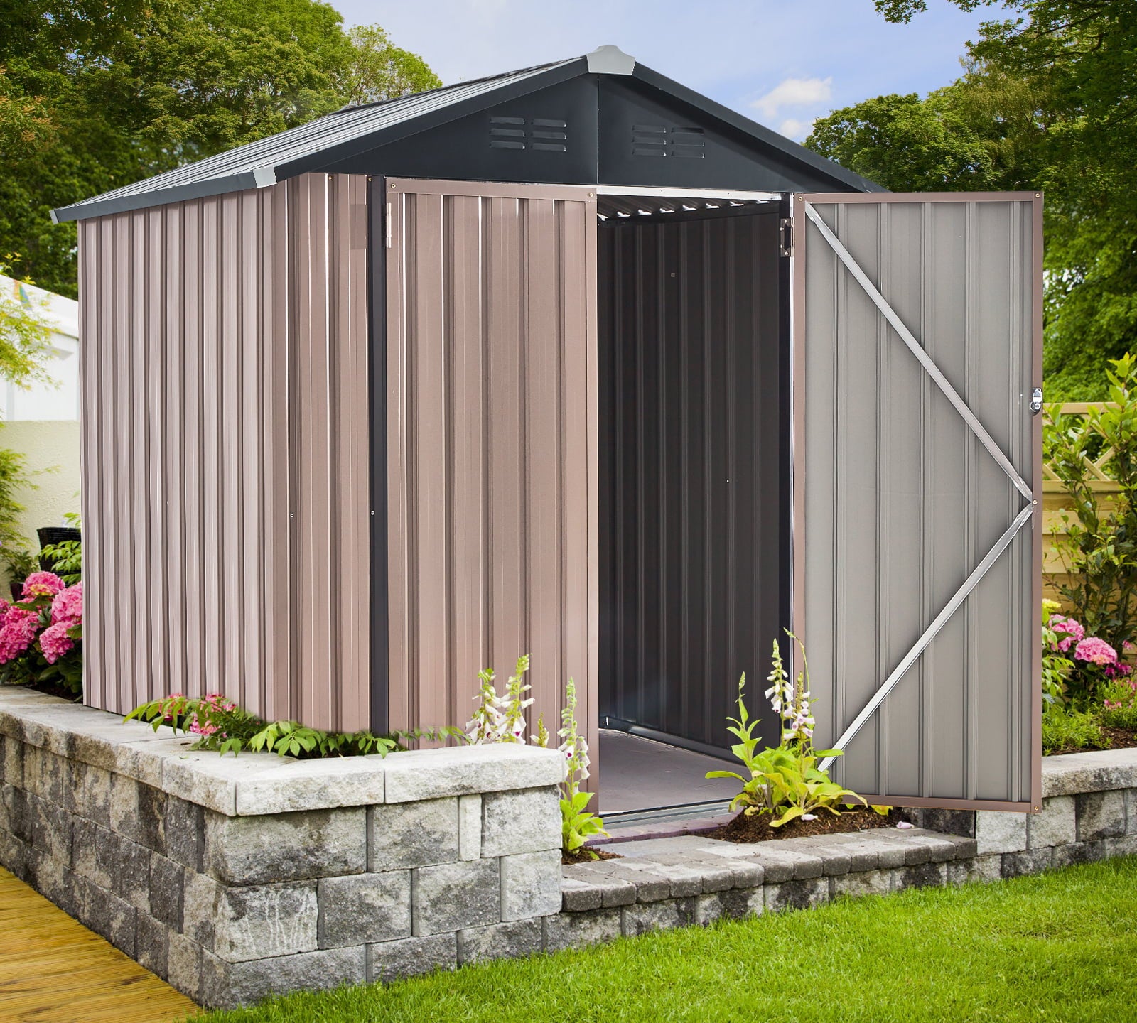 AECOJOY 6' x 4' Outdoor Metal Storage Shed with Lockable Door for Backyard