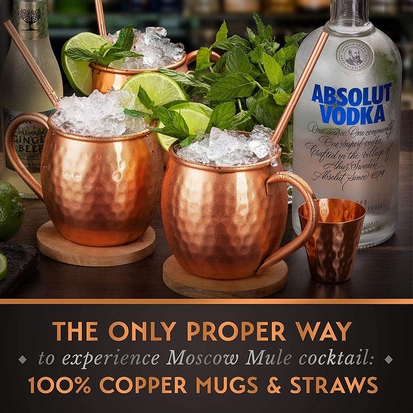 YOOREKA Moscow Mule Mugs Set Of 4 - Handcrafted and Genuine Copper with Accessories