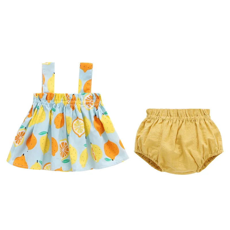 2Pcs/Set Summer Thin Newborn Baby Clothes For Girls Set Print Mini Dress And PP Shorts Infant Baby Clothing Outfit