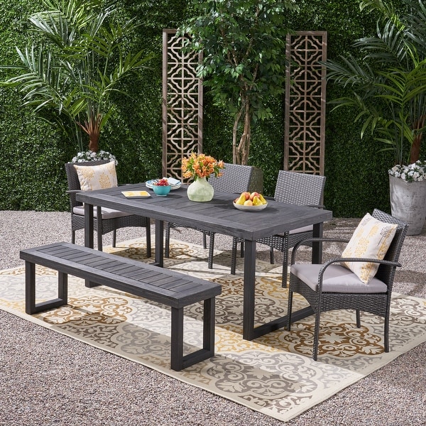 Stillwater Outdoor Aluminum Dining Set with Wicker Chairs and Bench