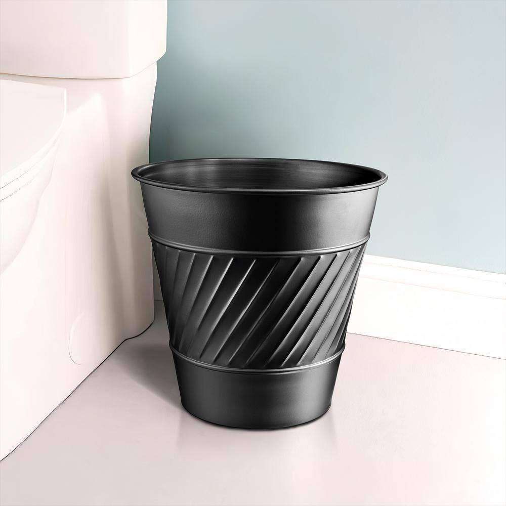 Monarch Abode Handcrafted Crest and Wave Embossed Metal Wastebasket (Black) 39128