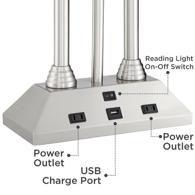 High Brushed Nickel With Usb And Ac Power Outlet In Base Led Reading Light White Shade For Home Desk